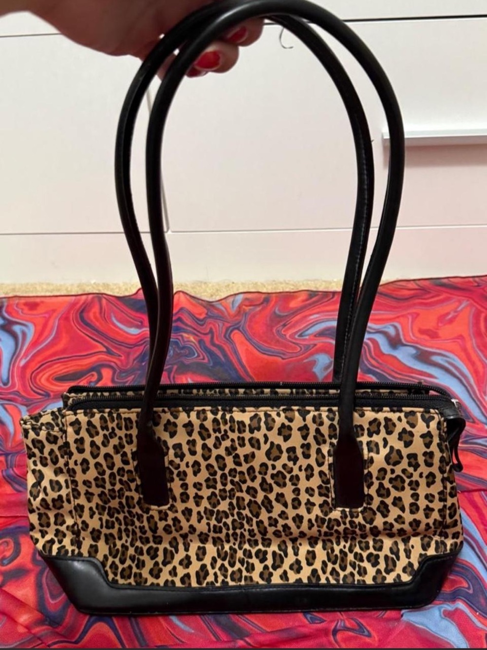 Vintage Y2K Leopard Print Canvas Structured Shoulder Baguette Bag